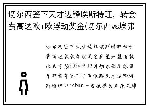 切尔西签下天才边锋埃斯特旺，转会费高达欧+欧浮动奖金(切尔西vs埃弗顿预测)