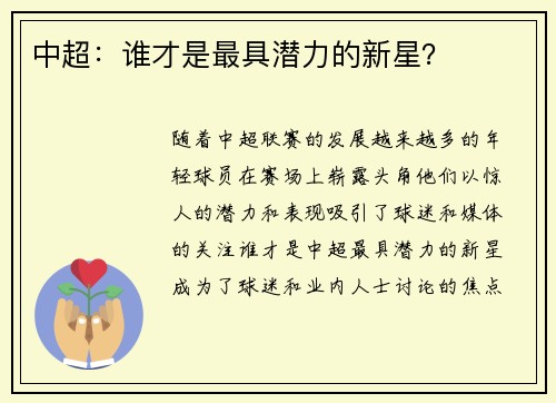 中超：谁才是最具潜力的新星？