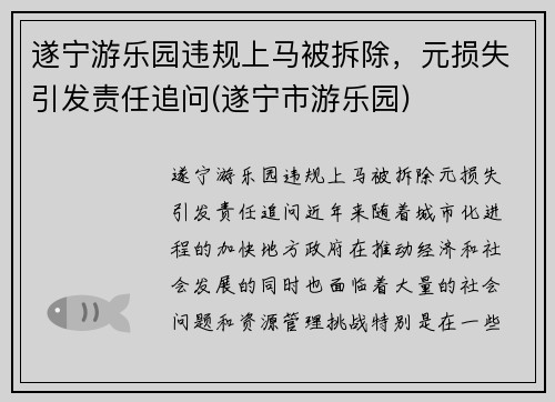 遂宁游乐园违规上马被拆除，元损失引发责任追问(遂宁市游乐园)